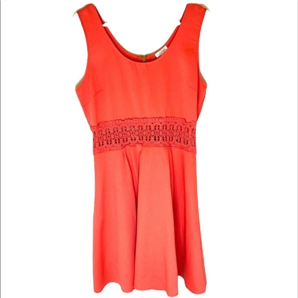 2/$15 Charming Charlie - Coral Crochet Waist Sleeveless Mini Dress Size L